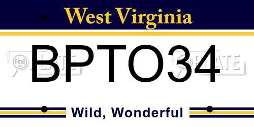 BPTO34 West Virginia License Plate