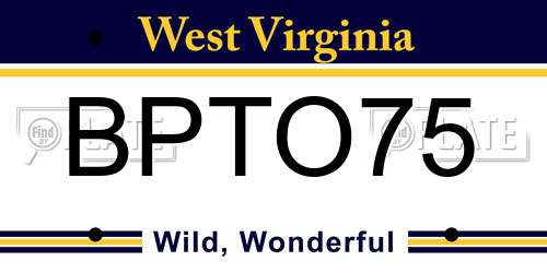 BPTO75 West Virginia License Plate