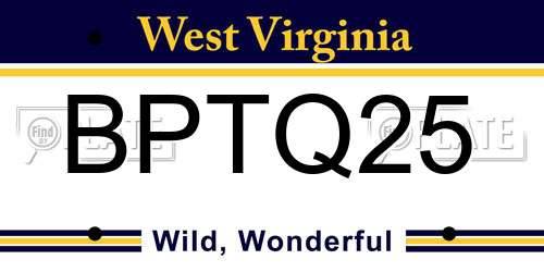 BPTQ25 West Virginia License Plate