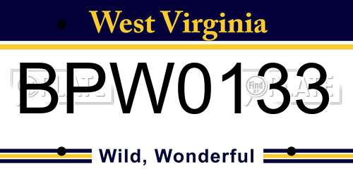 BPW0133 West Virginia License Plate