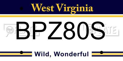 BPZ80S West Virginia License Plate
