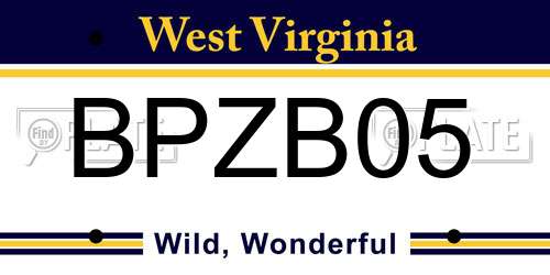 BPZB05 West Virginia License Plate