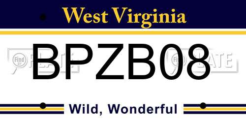 BPZB08 West Virginia License Plate