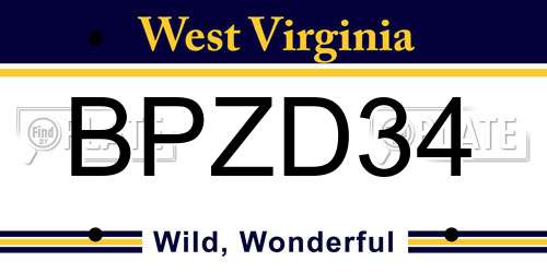 BPZD34 West Virginia License Plate