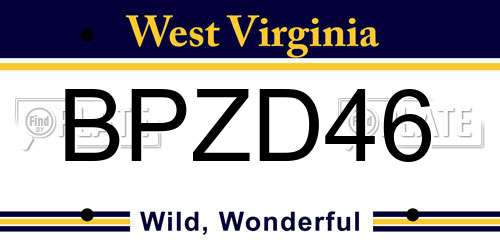 BPZD46 West Virginia License Plate