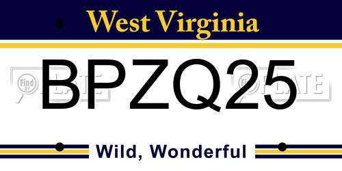 BPZQ25 West Virginia License Plate