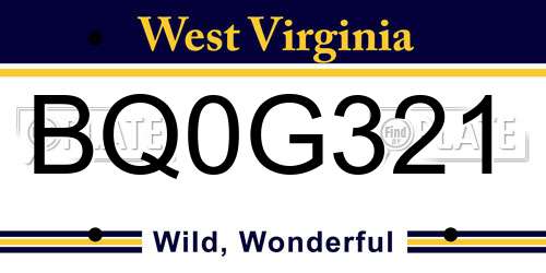 BQ0G321 West Virginia License Plate