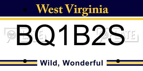 BQ1B2S West Virginia License Plate