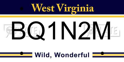 BQ1N2M West Virginia License Plate