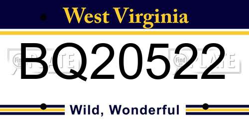 BQ20522 West Virginia License Plate