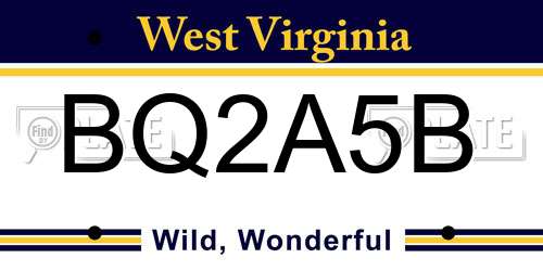 BQ2A5B West Virginia License Plate