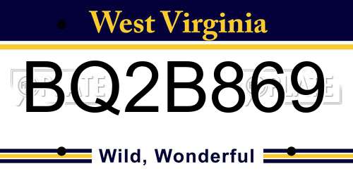 BQ2B869 West Virginia License Plate