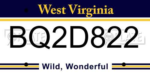 BQ2D822 West Virginia License Plate