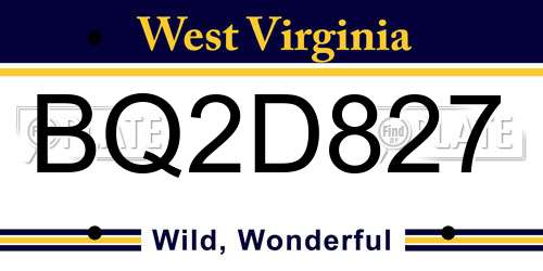 BQ2D827 West Virginia License Plate
