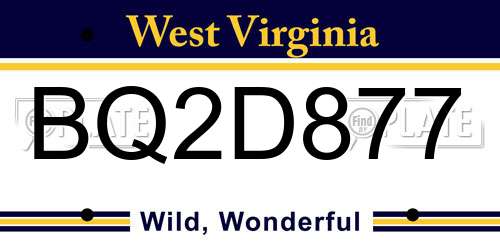 BQ2D877 West Virginia License Plate