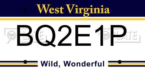 BQ2E1P West Virginia License Plate