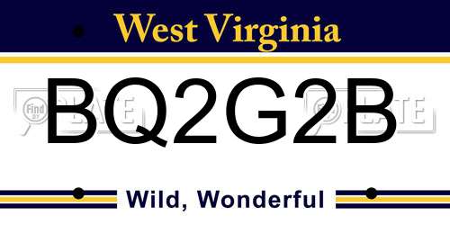 BQ2G2B West Virginia License Plate