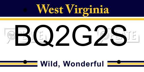 BQ2G2S West Virginia License Plate