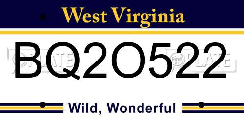 BQ2O522 West Virginia License Plate