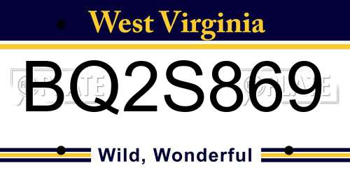 BQ2S869 West Virginia License Plate