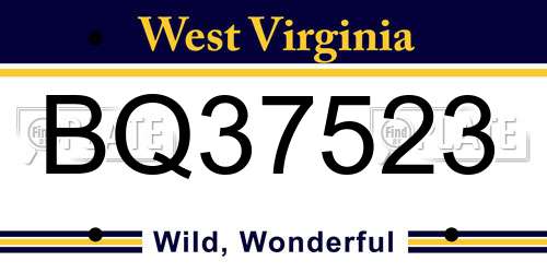 BQ37523 West Virginia License Plate