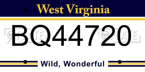 BQ44720 West Virginia License Plate