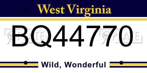 BQ44770 West Virginia License Plate
