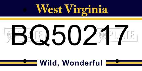 BQ50217 West Virginia License Plate
