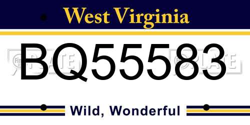 BQ55583 West Virginia License Plate