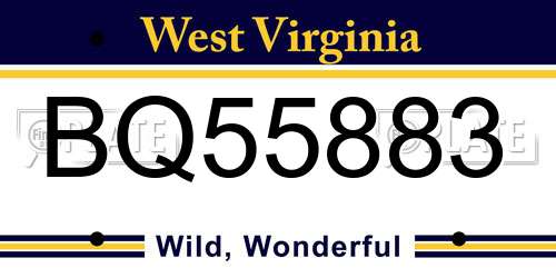 BQ55883 West Virginia License Plate