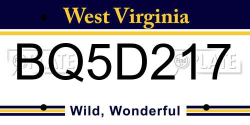 BQ5D217 West Virginia License Plate