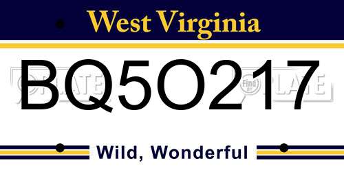 BQ5O217 West Virginia License Plate