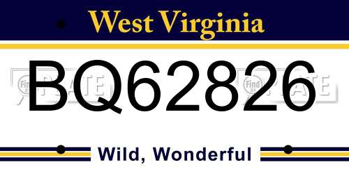 BQ62826 West Virginia License Plate