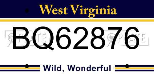 BQ62876 West Virginia License Plate