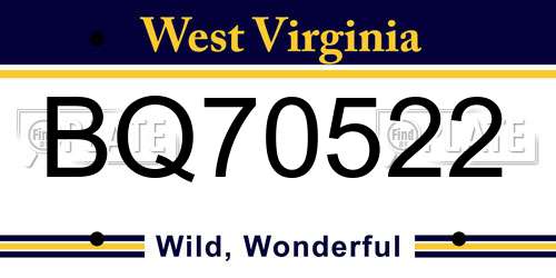 BQ70522 West Virginia License Plate