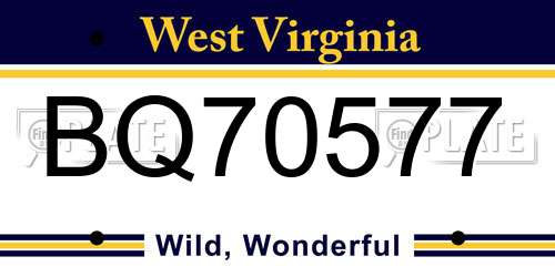 BQ70577 West Virginia License Plate