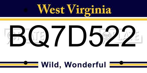 BQ7D522 West Virginia License Plate