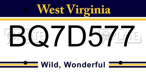 BQ7D577 West Virginia License Plate
