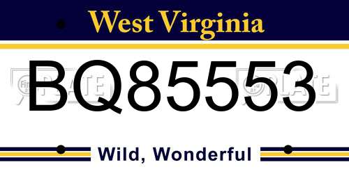 BQ85553 West Virginia License Plate