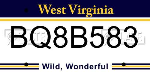 BQ8B583 West Virginia License Plate