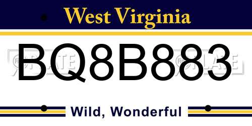 BQ8B883 West Virginia License Plate