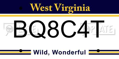 BQ8C4T West Virginia License Plate