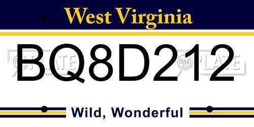 BQ8D212 West Virginia License Plate