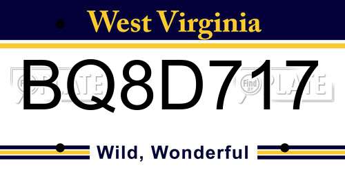 BQ8D717 West Virginia License Plate