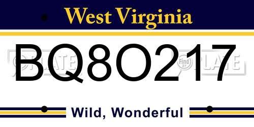 BQ8O217 West Virginia License Plate