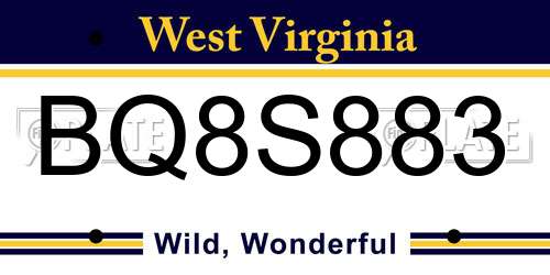 BQ8S883 West Virginia License Plate