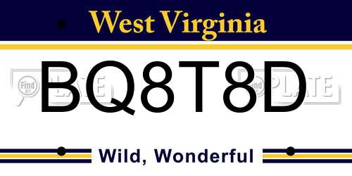 BQ8T8D West Virginia License Plate