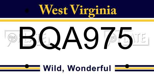 BQA975 West Virginia License Plate