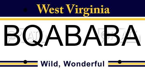 BQABABA West Virginia License Plate