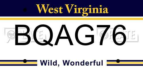 BQAG76 West Virginia License Plate